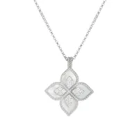 Pendentif Princess Flower Or Blanc Diamants et Nacre